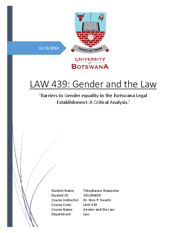 (PDF) BARRIERS TO GENDER EQUALITY IN THE BOTSWANA LEGAL ESTABLISHMENT