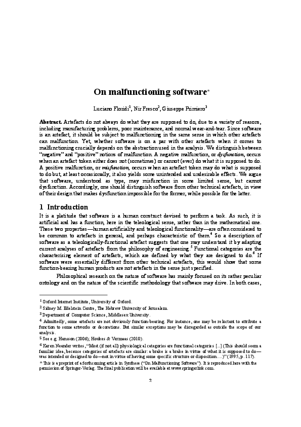 (PDF) On malfunctioning software