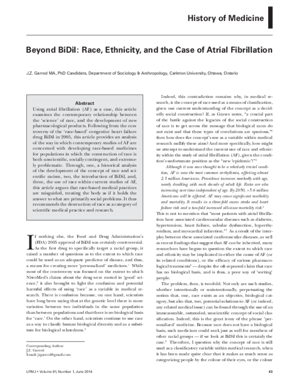 (PDF) Beyond BiDil: Race, Ethnicity, and the Case of Atrial Fibrillation
