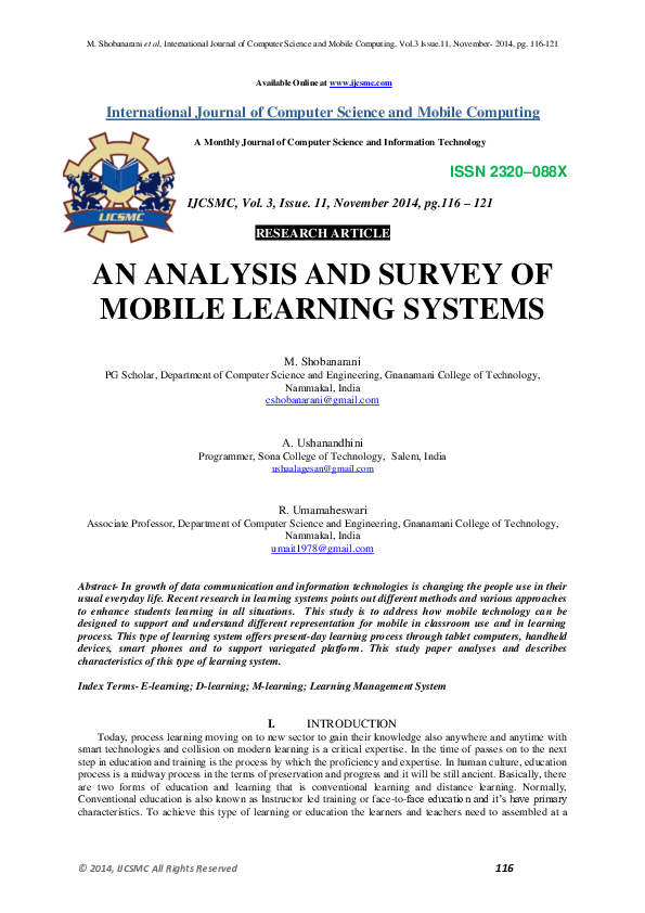 (PDF) AN ANALYSIS AND SURVEY OF MOBILE LEARNING SYSTEMS