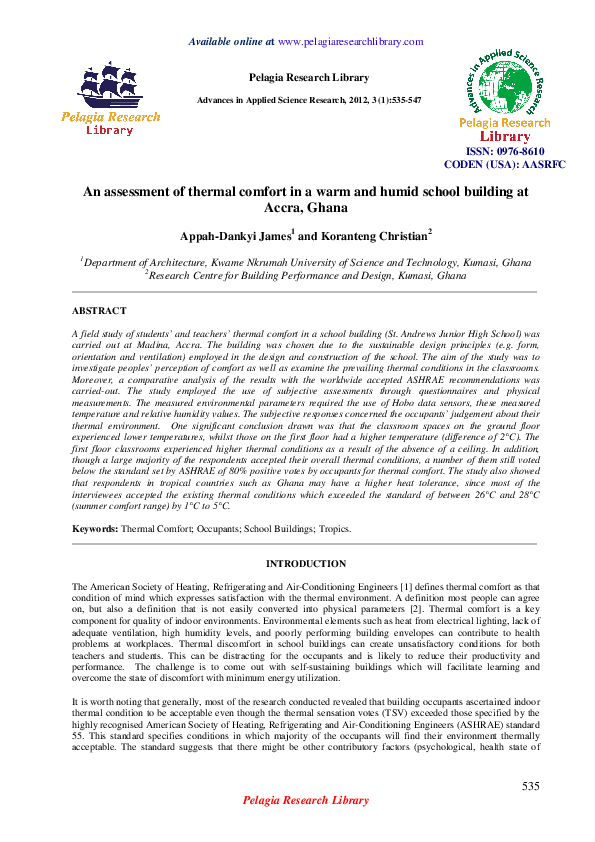(PDF) An assessment of thermal comfort in a warm and humid school ...