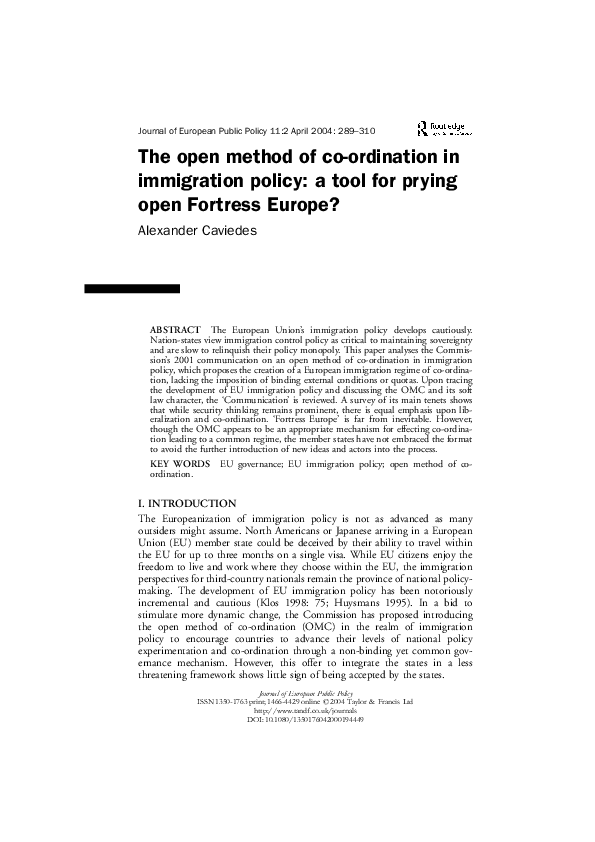 (PDF) The open method of co-ordination in immigration policy: a tool ...