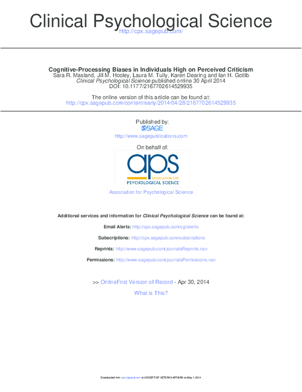 Pdf Cognitive Processing Biases In Individuals High On Perceived