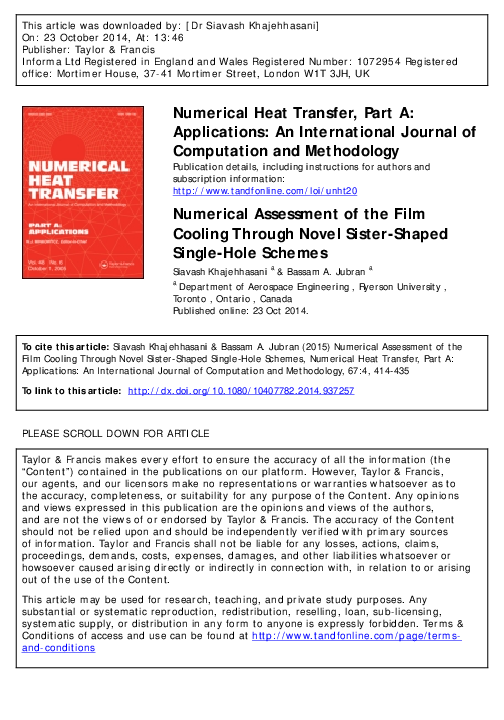(PDF) Numerical Assessment of the Film Cooling through Novel Sister ...