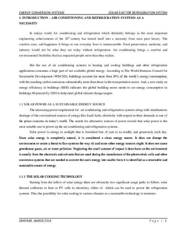 (PDF) ENERGY CONVERSION SYSTEMS SOLAR EJECTOR REFRIGERATION SYSTEM