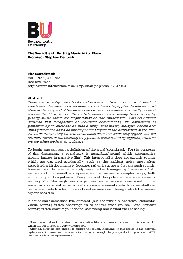 (PDF) The Soundtrack (Putting Music in Its Place)