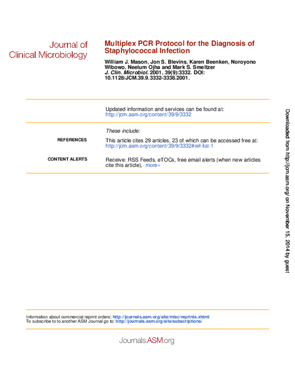 (PDF) Multiplex PCR Protocol for the Diagnosis of Staphylococcal Infection