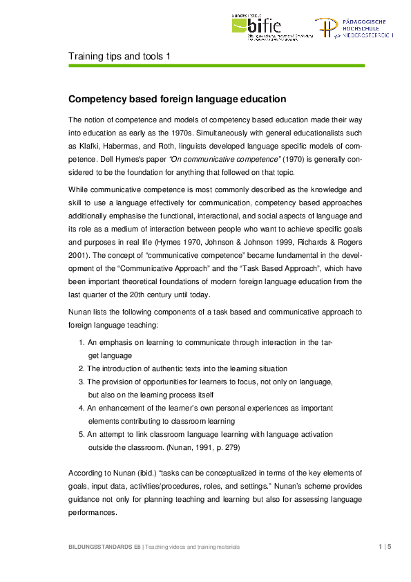 (PDF) Competency based foreign language education Claudia Mewald