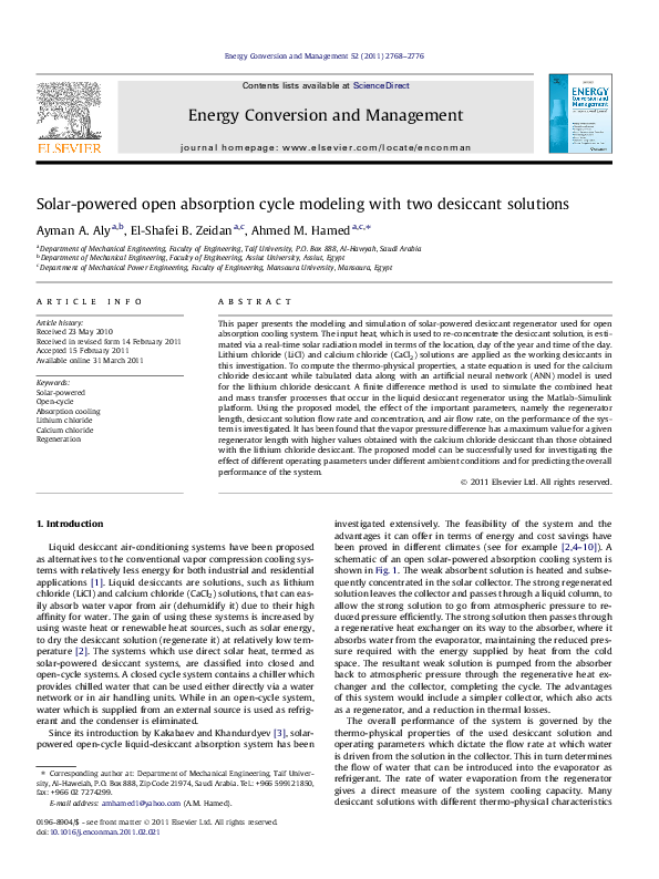 (PDF) Solar-powered open absorption cycle modeling with two desiccant ...