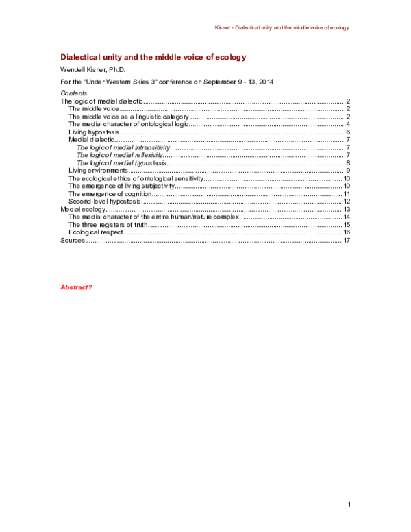 (DOC) Dialectical unity and the middle voice of ecology