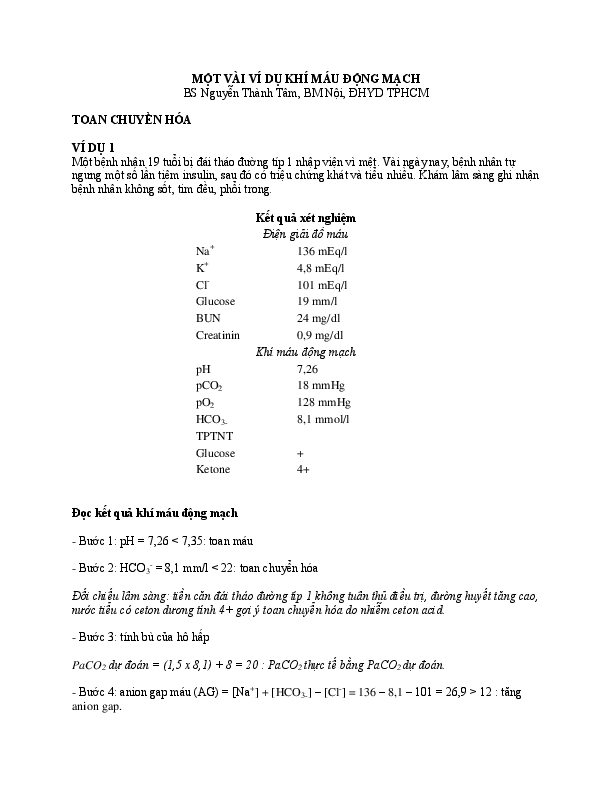 First page of “MỘT VÀI VÍ DỤ KHÍ MÁU ĐỘNG MẠCH”