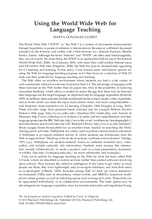 (PDF) Using the WWW for language teaching