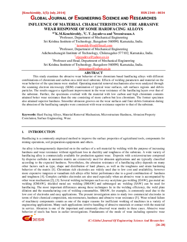 Influence of Material Characteristics on the Abrasive Wear Response of Some Hardfacing Alloys