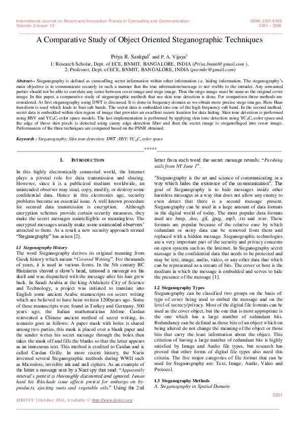 (PDF) A Comparative Study of Object Oriented Steganographic Techniques