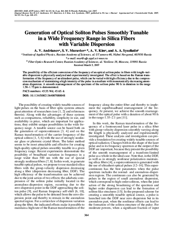 (PDF) Generation of Optical Soliton Pulses Smoothly Tunable in a Wide ...