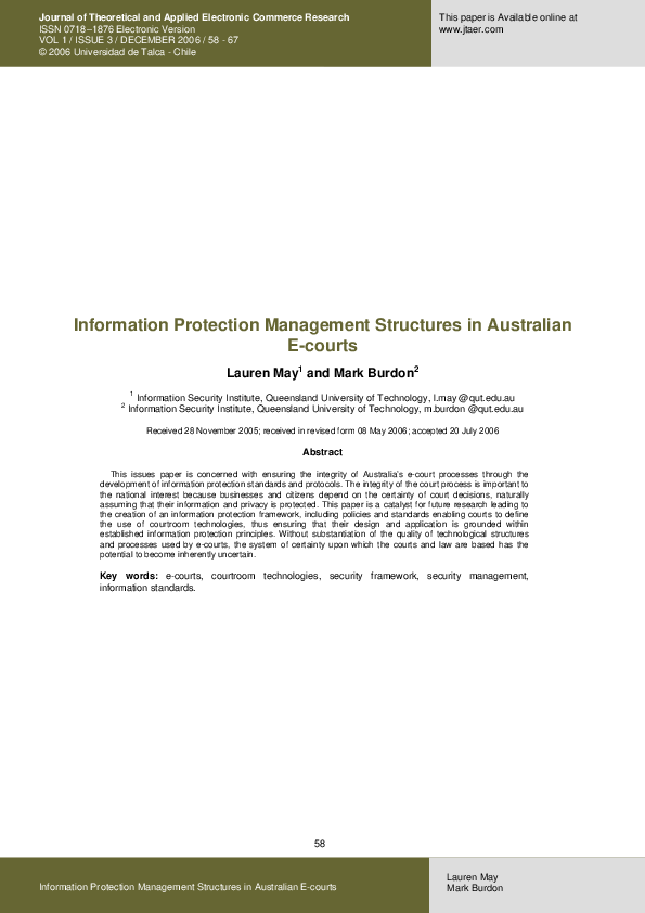 (PDF) Information Protection Management Structures in Australian E-courts