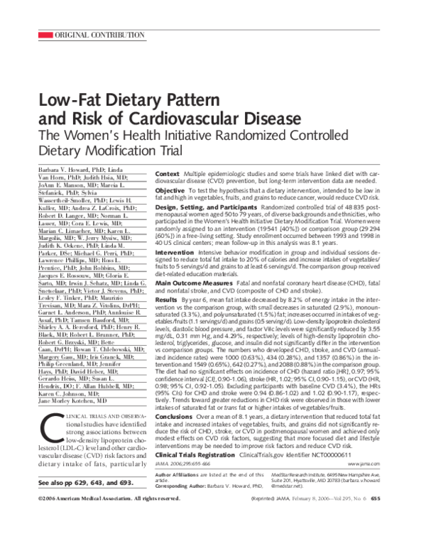 (PDF) LowFat Dietary Pattern and Risk of Cardiovascular Disease The