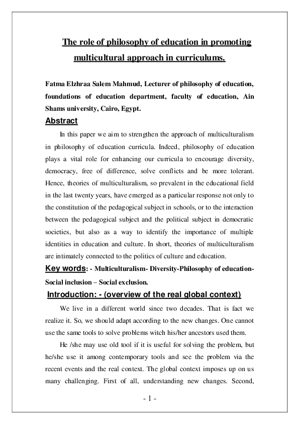 (PDF) The role of philosophy of education in promoting multicultural ...
