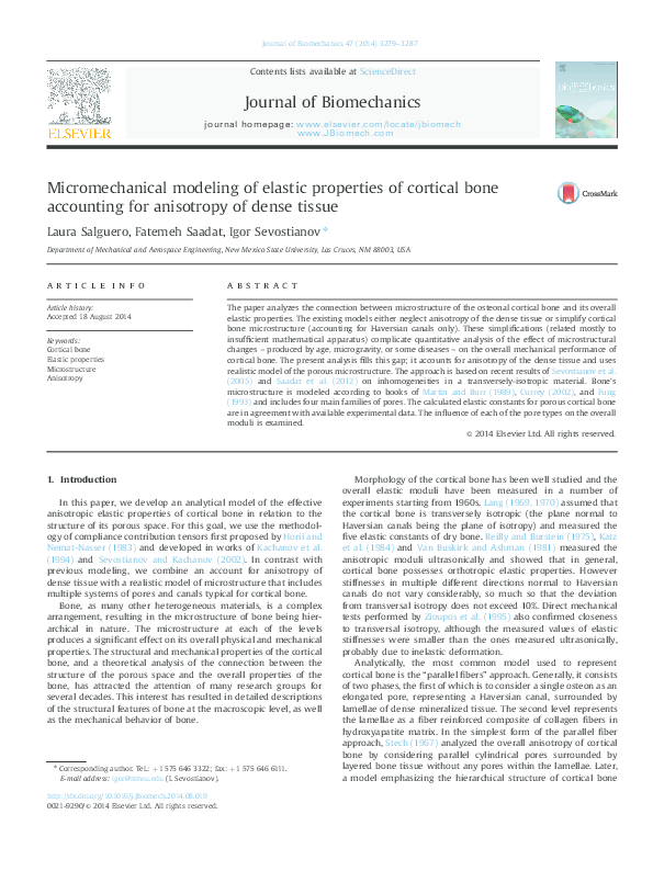 (PDF) MICROMECHANICAL MODELING OF ELASTIC PROPERTIES OF CORTICAL BONE ...