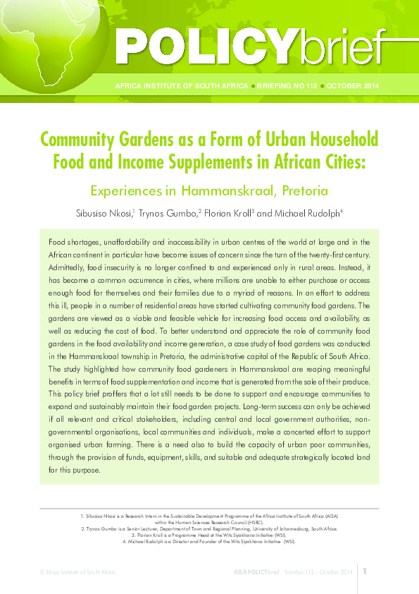 (PDF) Community Gardens as a Form of Urban Household Food and Income ...