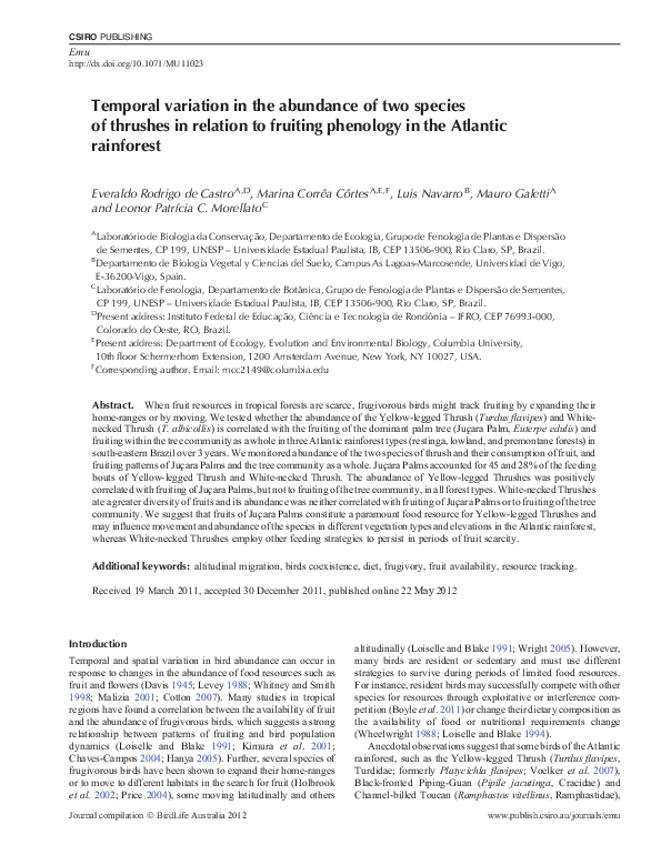 (PDF) Temporal variation in the abundance of two species of thrushes in ...