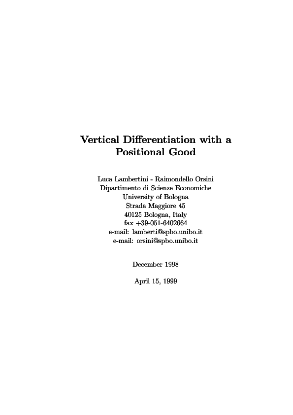 (PDF) Differentiation With A Positional Good