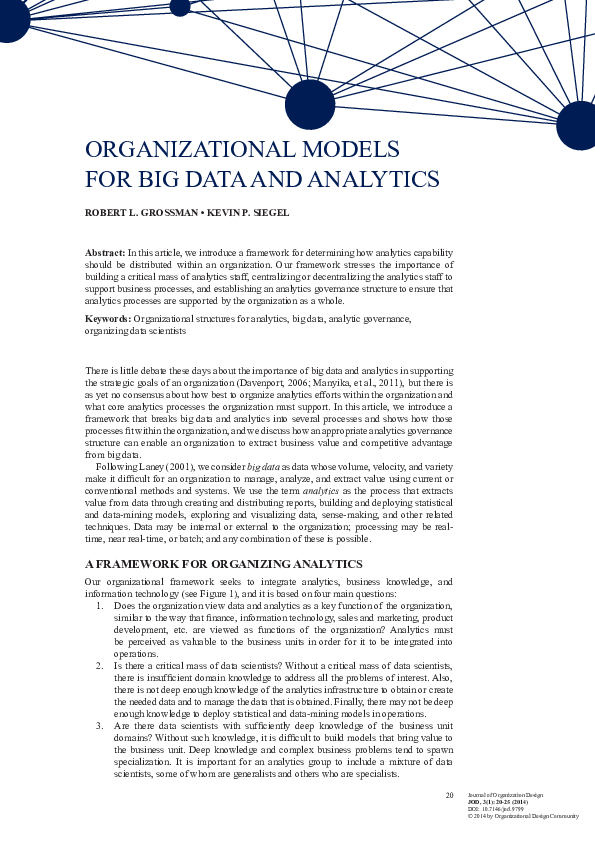 (PDF) OrganIzatIOnal MODels fOr BIg Data anD analytICs