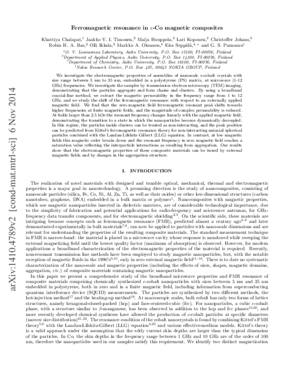 (PDF) Ferromagnetic resonance in magnetic composites