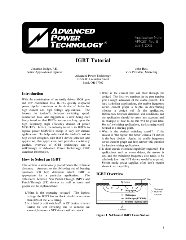 (PDF) Application Note APT0201 Rev IGBT Tutorial Kiran Bhagwat Academia.edu