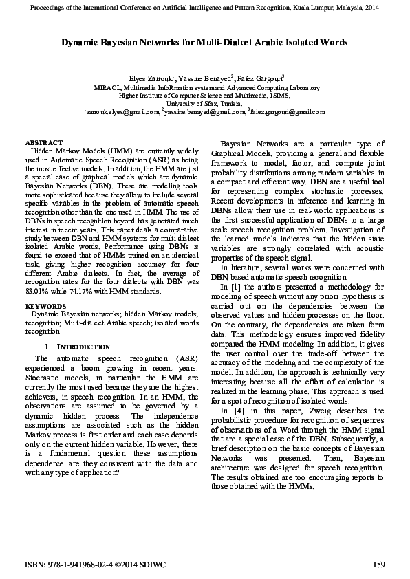 (PDF) Dynamic Bayesian Networks for Multi-Dialect Arabic Isolated Words
