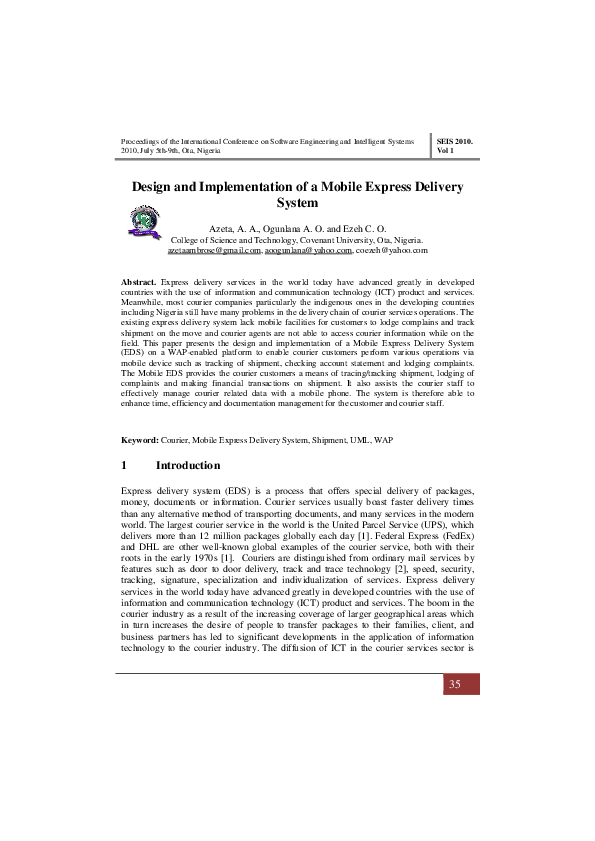 (PDF) Design and Implementation of a Mobile Express Delivery System