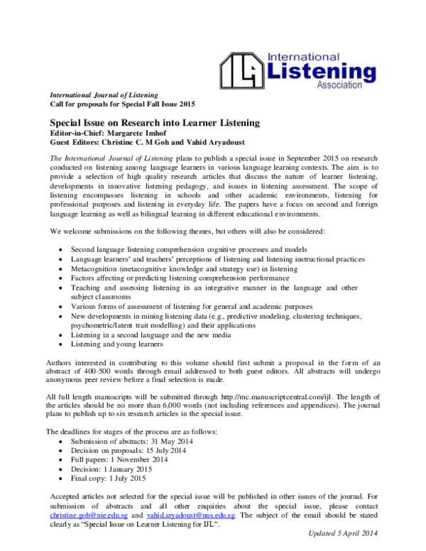 (PDF) International Journal of Listening Call for proposals for Special ...