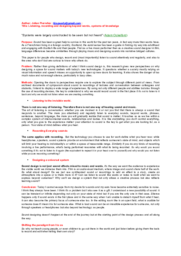 (PDF) Abstract Listening, Recording and Design...Beyond Words julien