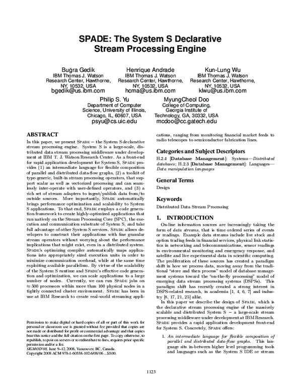 (PDF) SPADE: the system s declarative stream processing engine