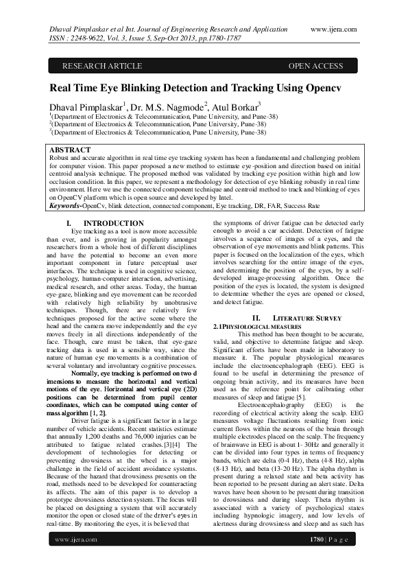 (PDF) Real Time Eye Blinking Detection and Tracking Using Opencv Atul