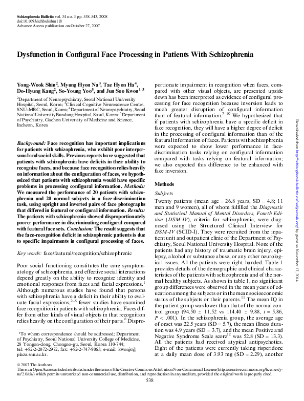 (PDF) Dysfunction in Configural Face Processing in Patients With ...