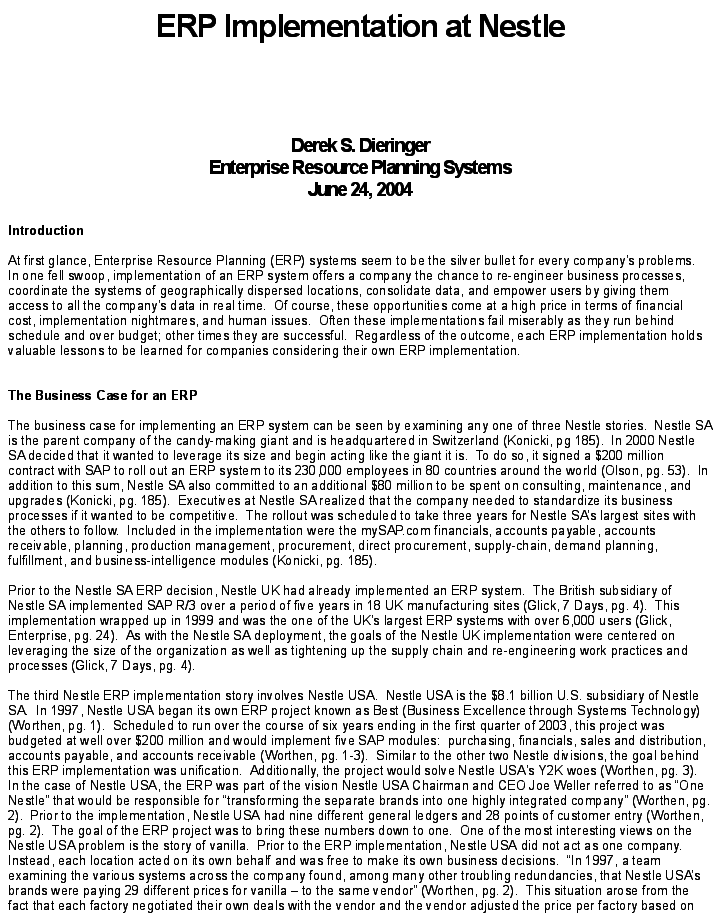 Erp implementation at nestle ppt image