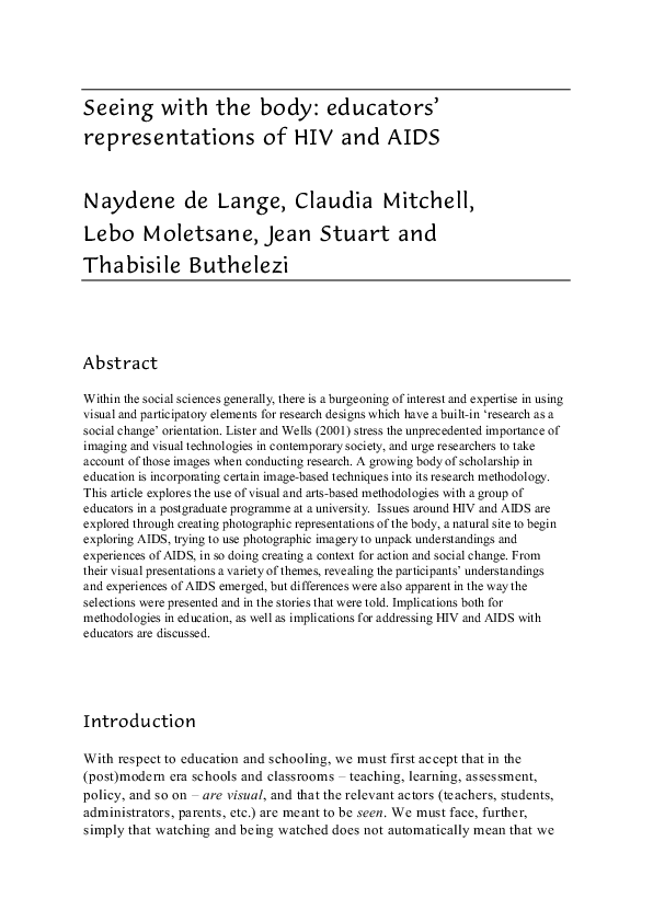 (PDF) Seeing with the body educators' representations of HIV and AIDS
