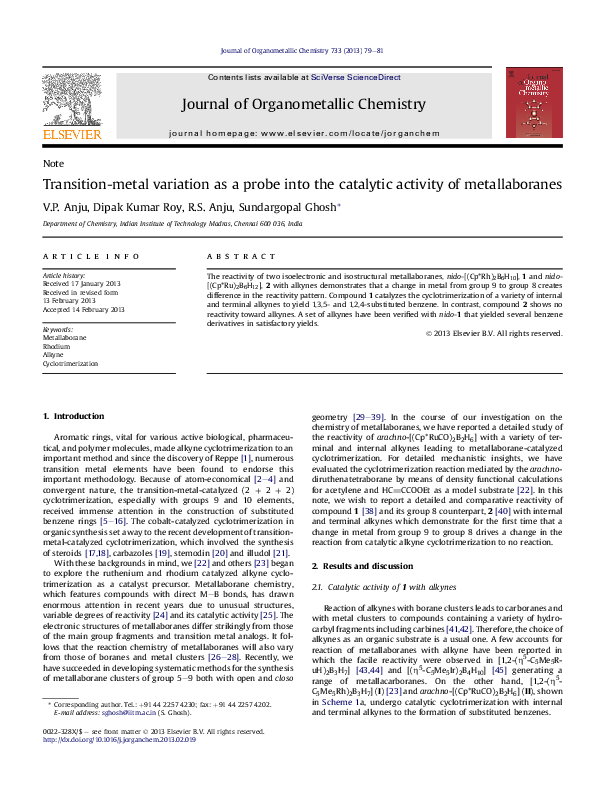 (PDF) Note Transition-metal variation as a probe into the catalytic ...