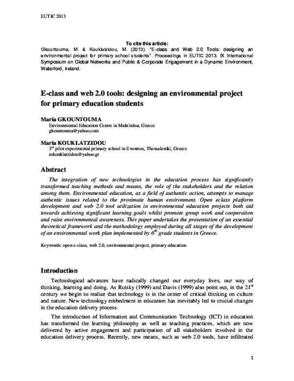  DOC E class And Web 2 0 Tools Designing An Environmental Project For