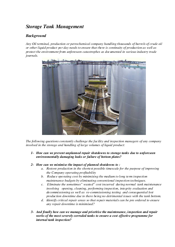 (PDF) Storage Tank Management Background