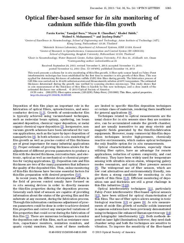 (PDF) Optical fiber-based sensor for in situ monitoring of cadmium ...