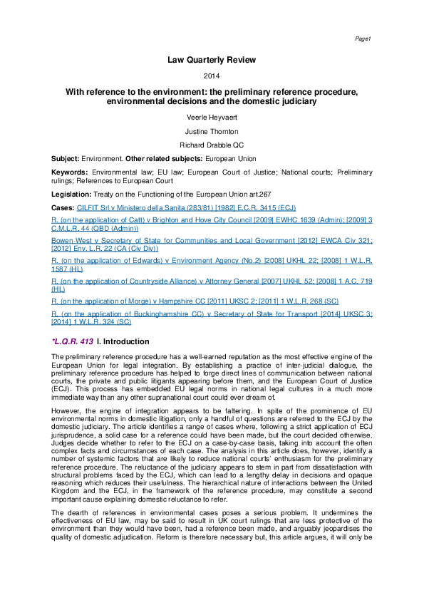 (PDF) Law Quarterly Review With reference to the environment the