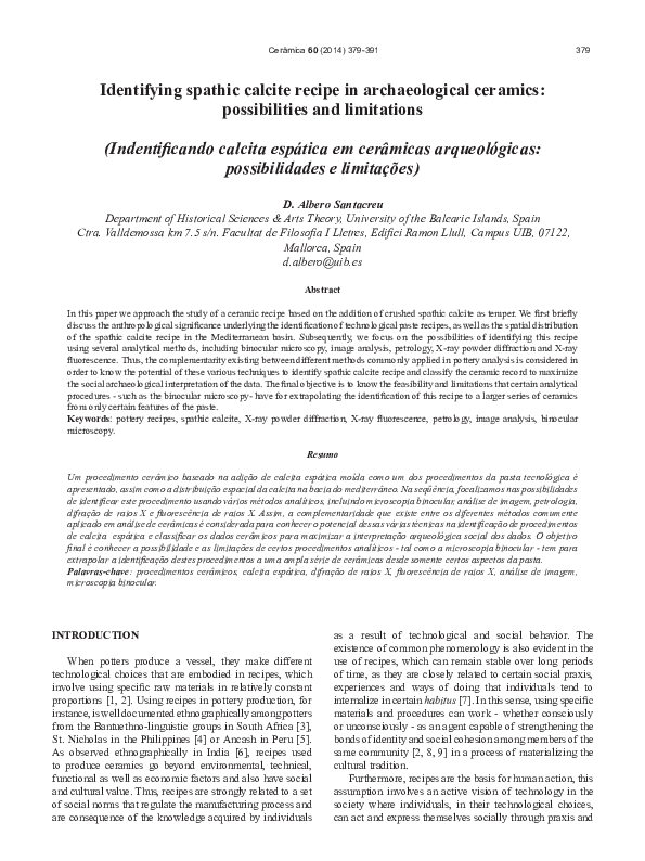 (PDF) Identifying spathic calcite recipe in archaeological ceramics ...