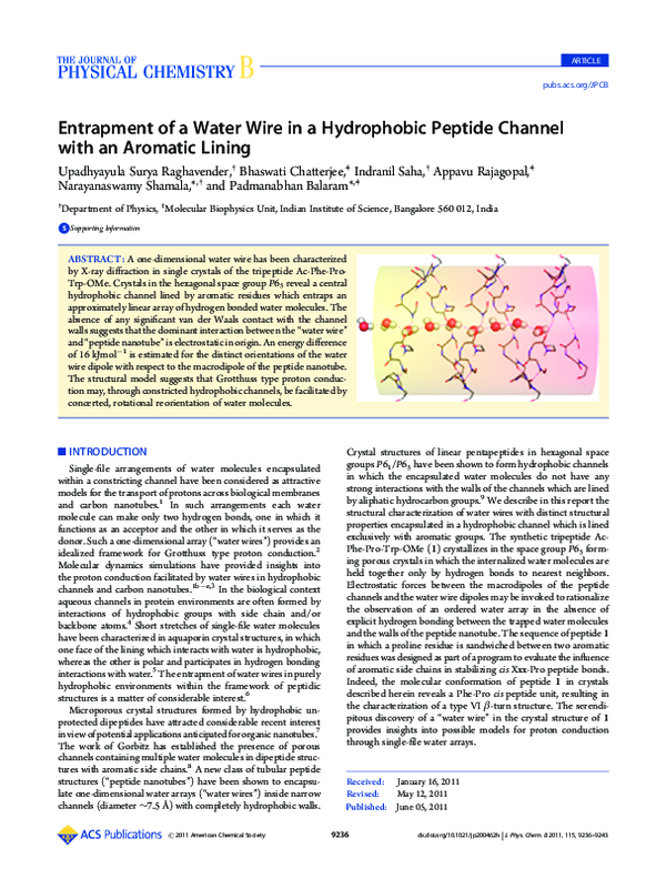 (PDF) Entrapment of a Water Wire in a Hydrophobic Peptide Channel with ...