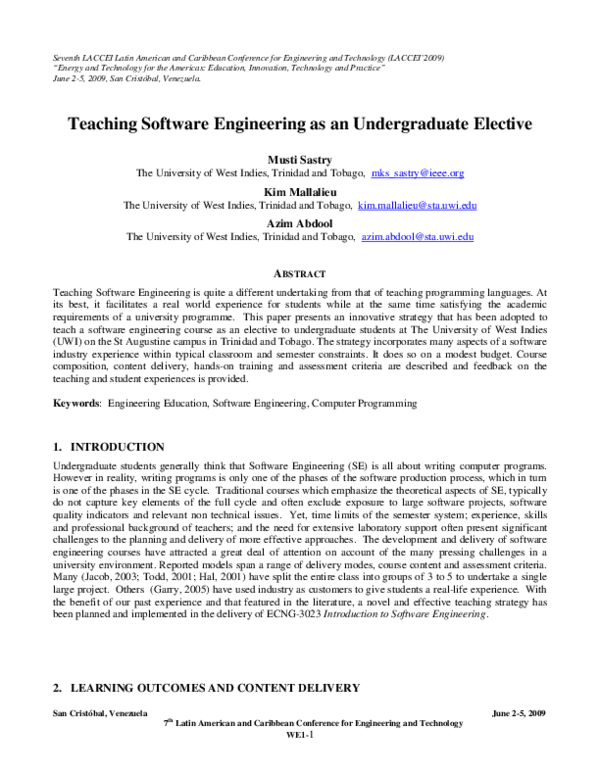 (PDF) Teaching Software Engineering as an Undergraduate Elective
