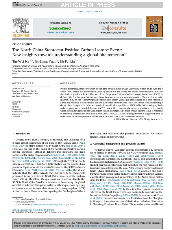 PDF) The North China Steptoean Positive Carbon Isotope Event: New