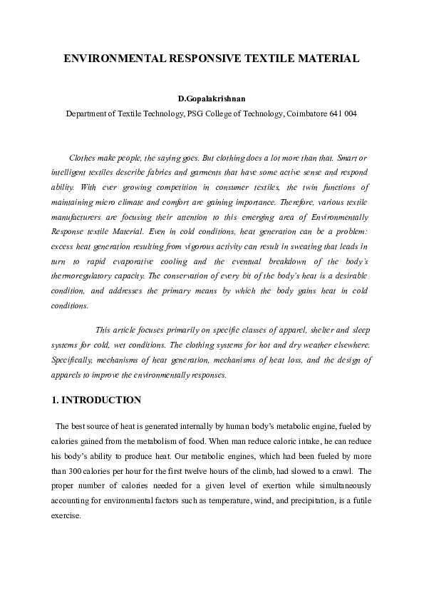 (DOC) ENVIRONMENTAL RESPONSIVE TEXTILE MATERIAL