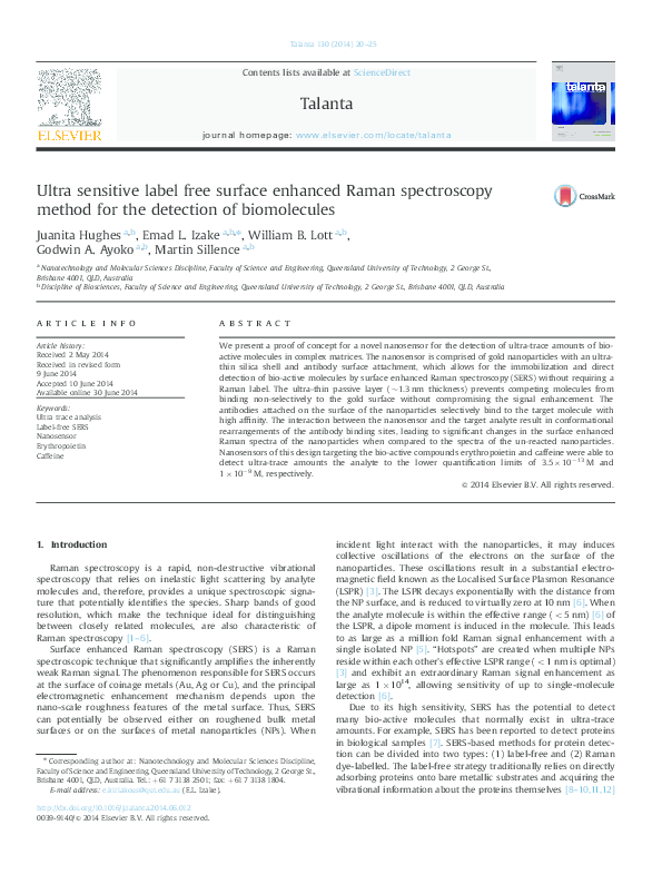 (PDF) Ultra sensitive label free surface enhanced Raman spectroscopy ...