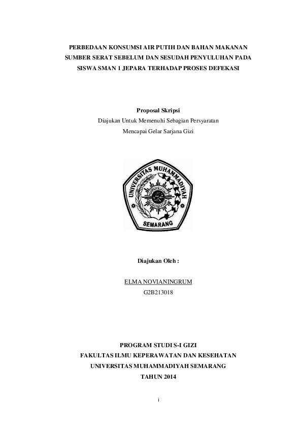 Doc Perbedaan Konsumsi Air Putih Dan Bahan Makanan Sumber Serat Sebelum Dan Sesudah Penyuluhan Pada Siswa Sman 1 Jepara Terhadap Proses Defekasi Proposal Skripsi Program Studi S I Gizi Elma Novia Academia Edu
